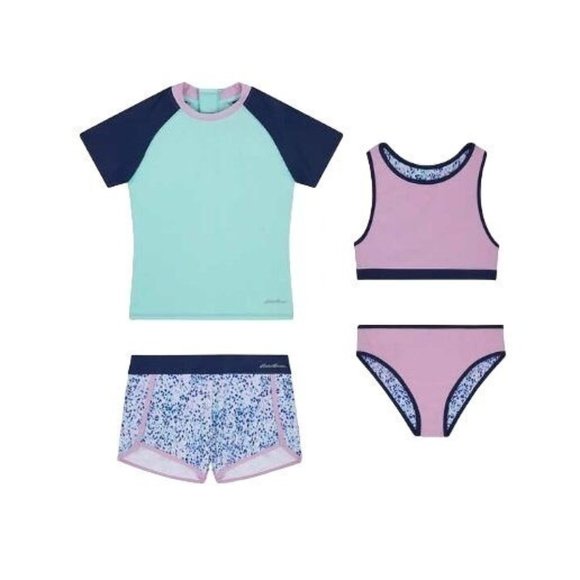 Girls Eddie Bauer Reversible Bathing Suit 4 piece Swim Suit - Picture 1 of 10